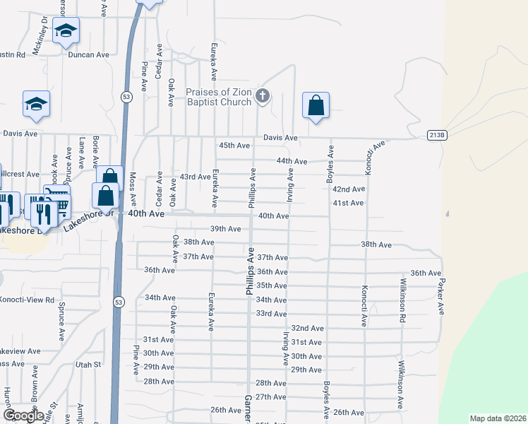 map of restaurants, bars, coffee shops, grocery stores, and more near 15933 40th Avenue in Clearlake