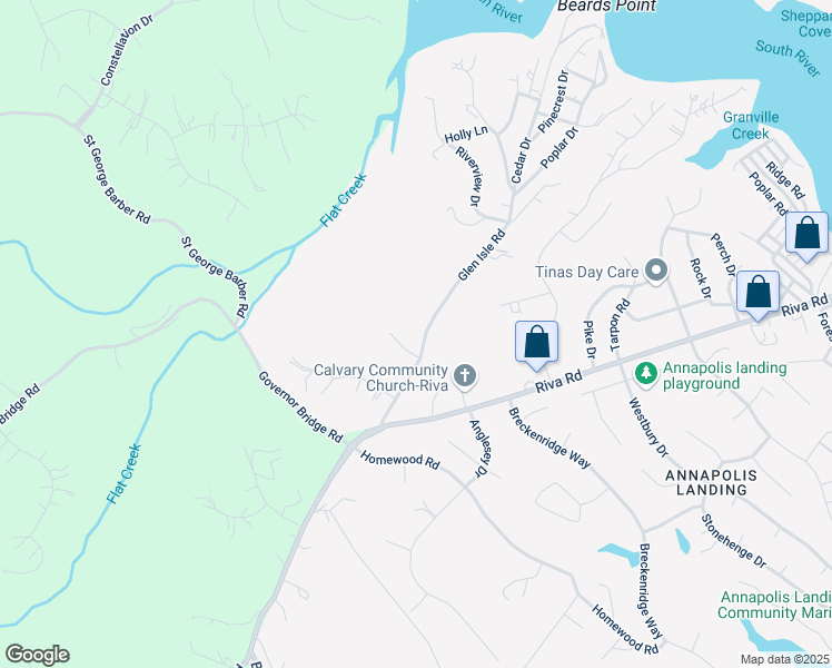 map of restaurants, bars, coffee shops, grocery stores, and more near 404 Kathe Court in Riva