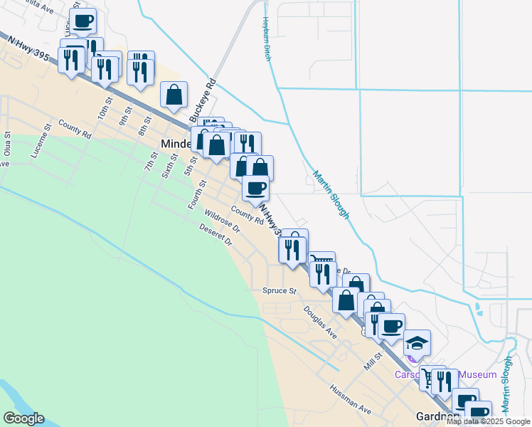 map of restaurants, bars, coffee shops, grocery stores, and more near in Gardnerville