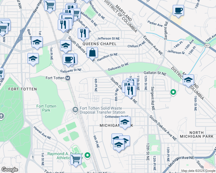 map of restaurants, bars, coffee shops, grocery stores, and more near 714 Faraday Place Northeast in Washington