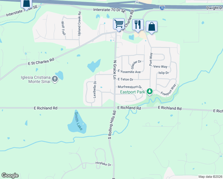 map of restaurants, bars, coffee shops, grocery stores, and more near 5315 Pebble Beach Drive in Columbia