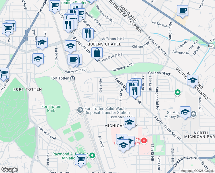 map of restaurants, bars, coffee shops, grocery stores, and more near 101 Independence Avenue Southeast in Washington