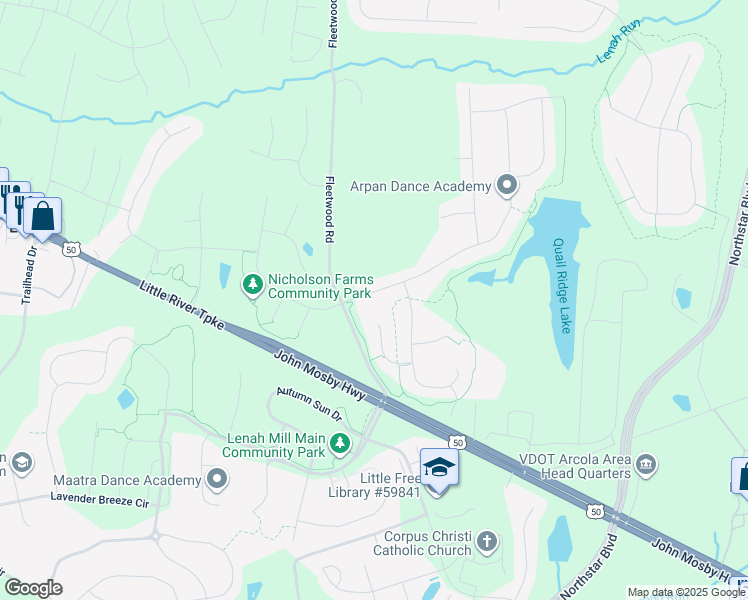 map of restaurants, bars, coffee shops, grocery stores, and more near 41559 Revival Drive in Ashburn