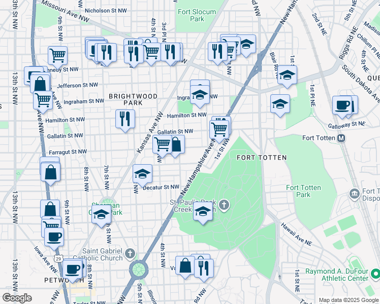 map of restaurants, bars, coffee shops, grocery stores, and more near 236 Farragut Street Northwest in Washington