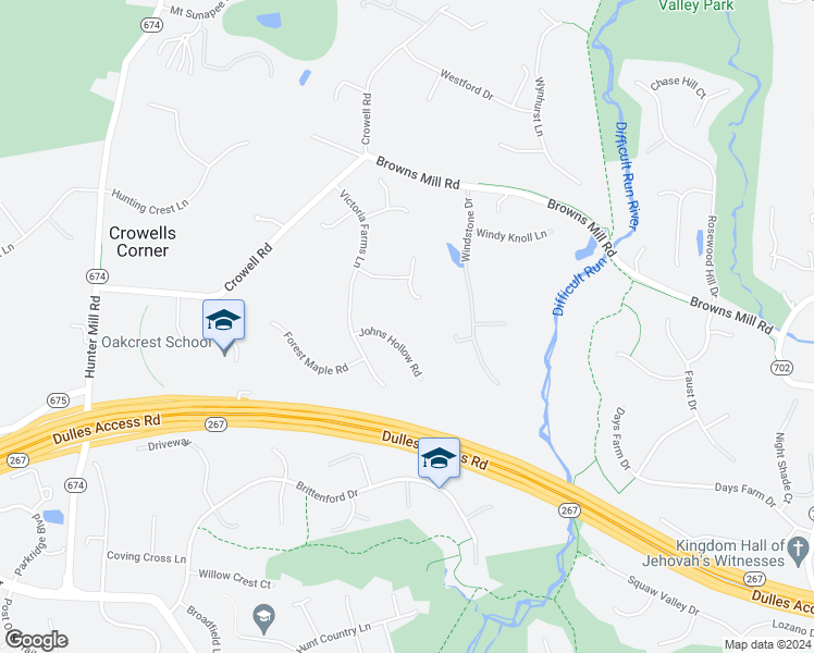 map of restaurants, bars, coffee shops, grocery stores, and more near 10286 Johns Hollow Road in Vienna