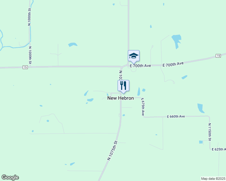 map of restaurants, bars, coffee shops, grocery stores, and more near 10701-10749 East 680th Avenue in Robinson