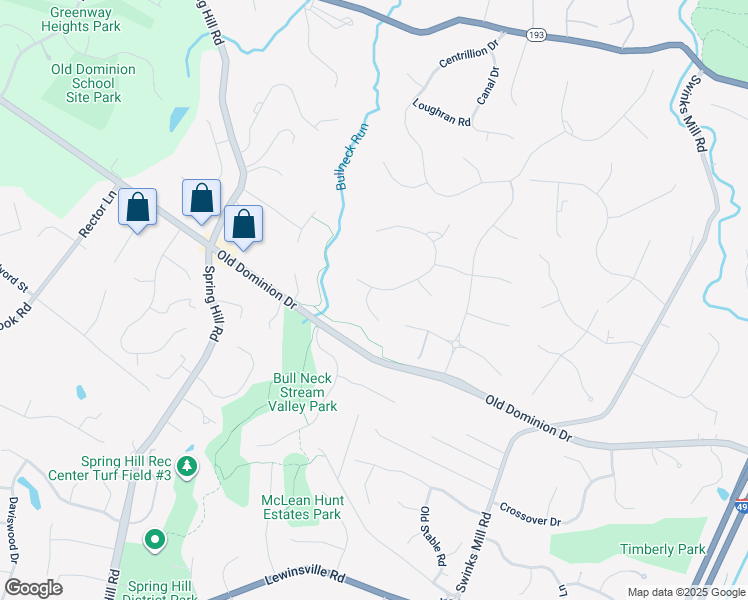 map of restaurants, bars, coffee shops, grocery stores, and more near 1063 Silent Ridge Court in McLean