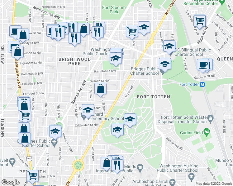 map of restaurants, bars, coffee shops, grocery stores, and more near 101 Independence Avenue Southeast in Washington