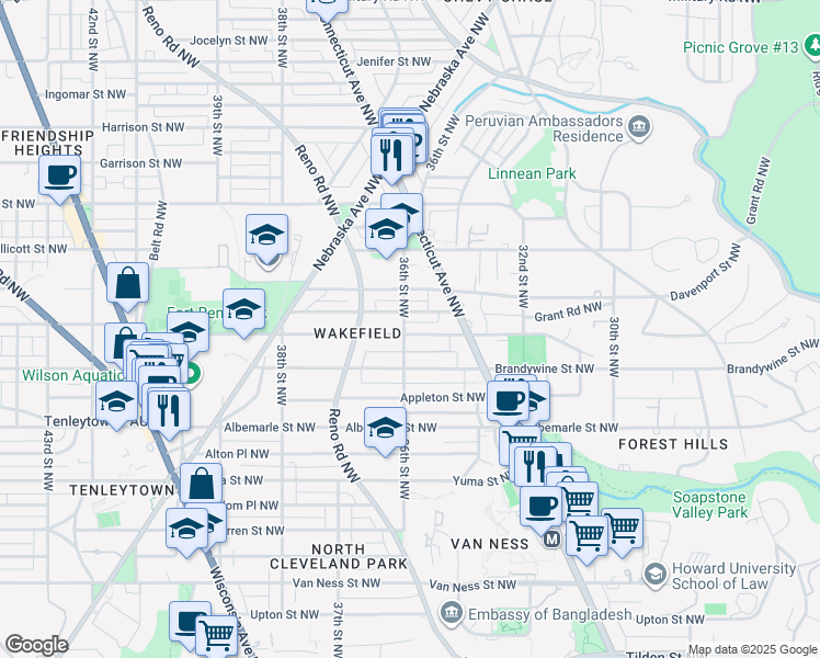 map of restaurants, bars, coffee shops, grocery stores, and more near 101 Independence Avenue Southeast in Washington