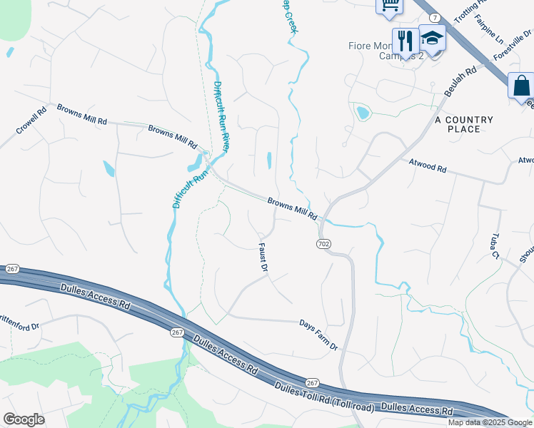 map of restaurants, bars, coffee shops, grocery stores, and more near 1502 Pennycress Lane in Vienna