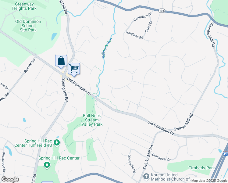 map of restaurants, bars, coffee shops, grocery stores, and more near 1063 Silent Ridge Court in McLean