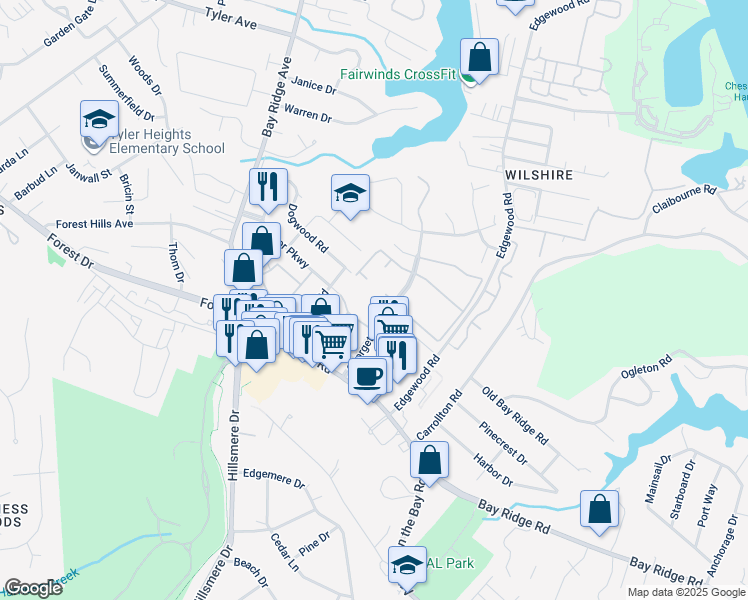 map of restaurants, bars, coffee shops, grocery stores, and more near 211 Victor Parkway in Annapolis