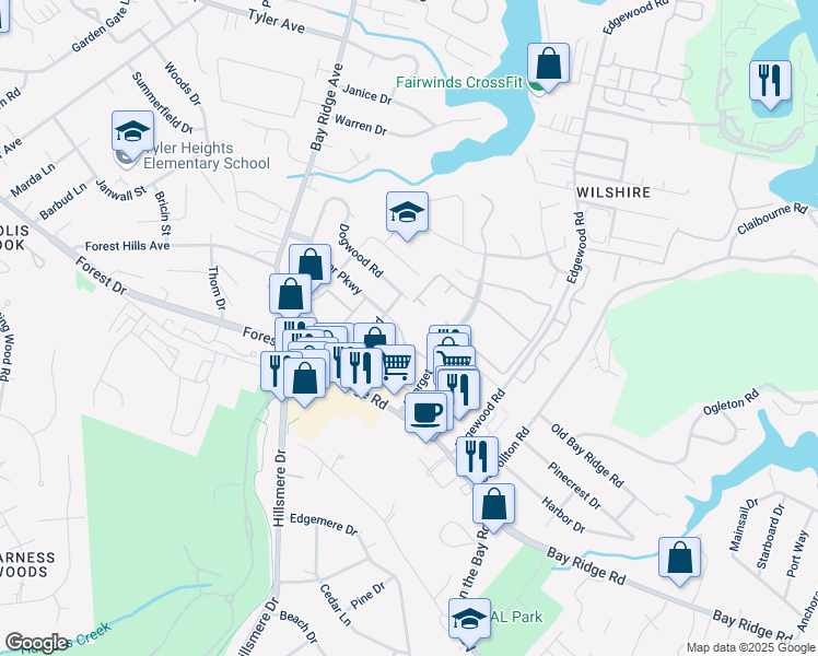 map of restaurants, bars, coffee shops, grocery stores, and more near 207 Victor Parkway in Annapolis