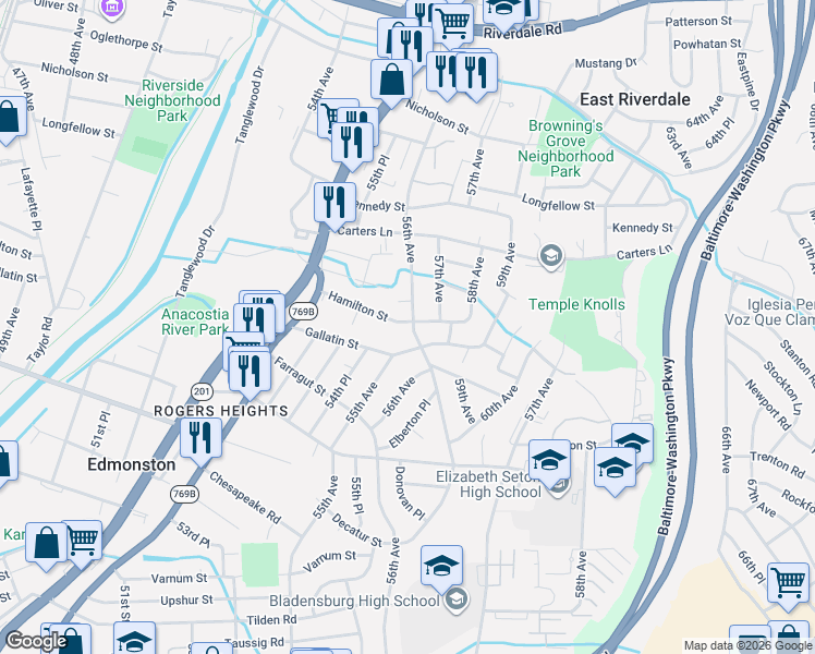 map of restaurants, bars, coffee shops, grocery stores, and more near 101 Independence Avenue Southeast in Washington