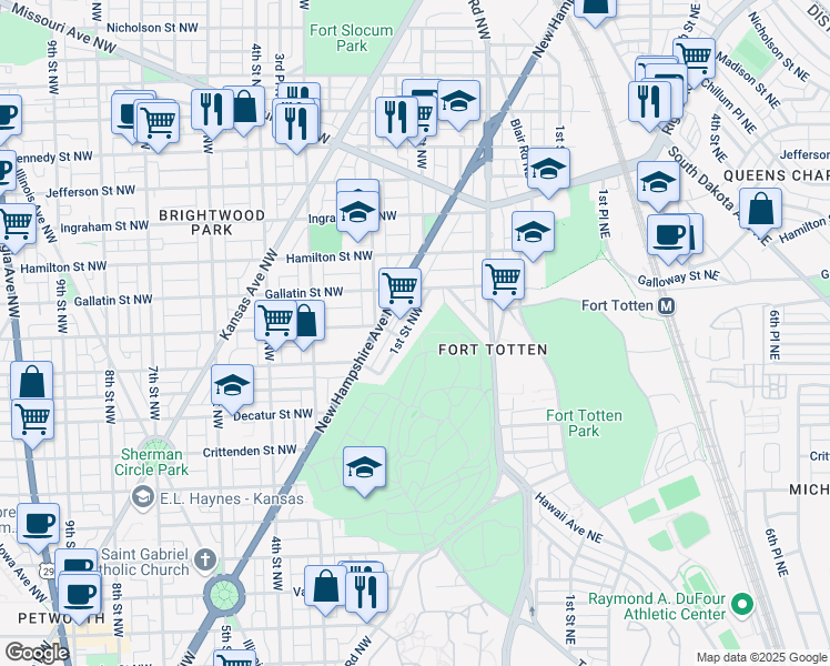 map of restaurants, bars, coffee shops, grocery stores, and more near 101 Independence Avenue Southeast in Washington