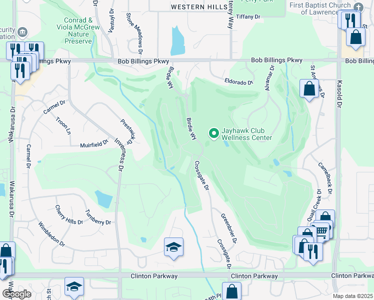 map of restaurants, bars, coffee shops, grocery stores, and more near 1901 Quail Run in Lawrence