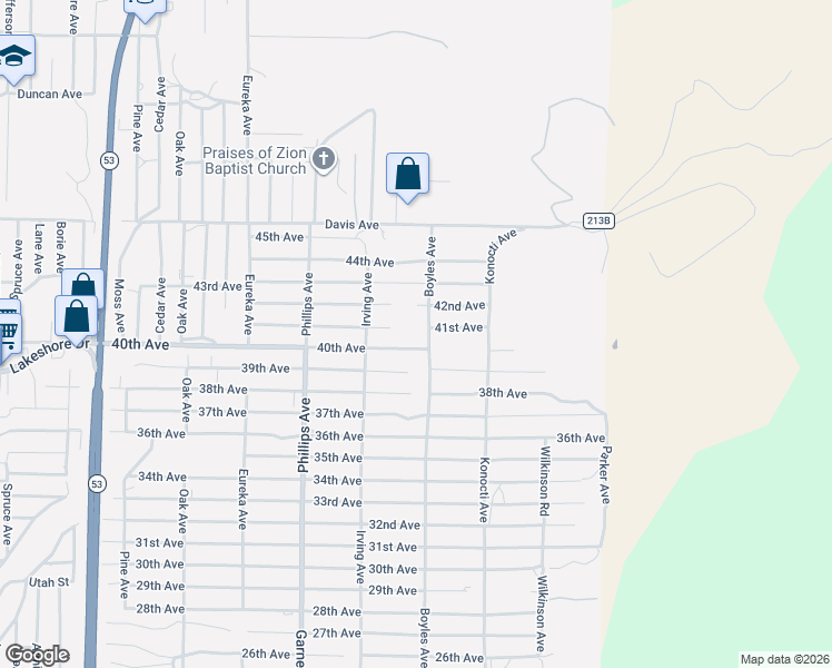 map of restaurants, bars, coffee shops, grocery stores, and more near 16071 40th Avenue in Clearlake