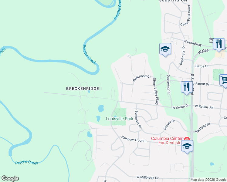 map of restaurants, bars, coffee shops, grocery stores, and more near 5107 W Smith Dr in Columbia
