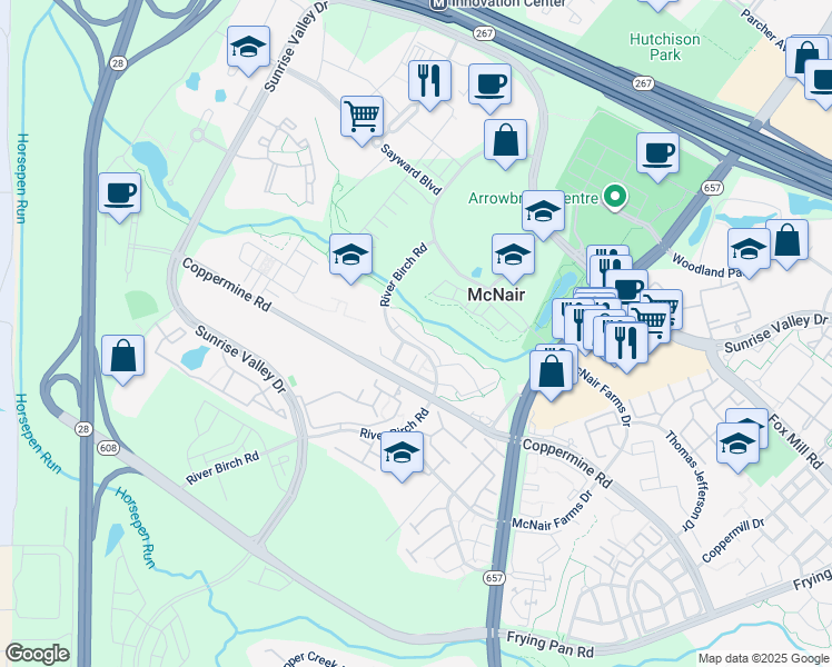 map of restaurants, bars, coffee shops, grocery stores, and more near 13654 Salk Street in Oak Hill
