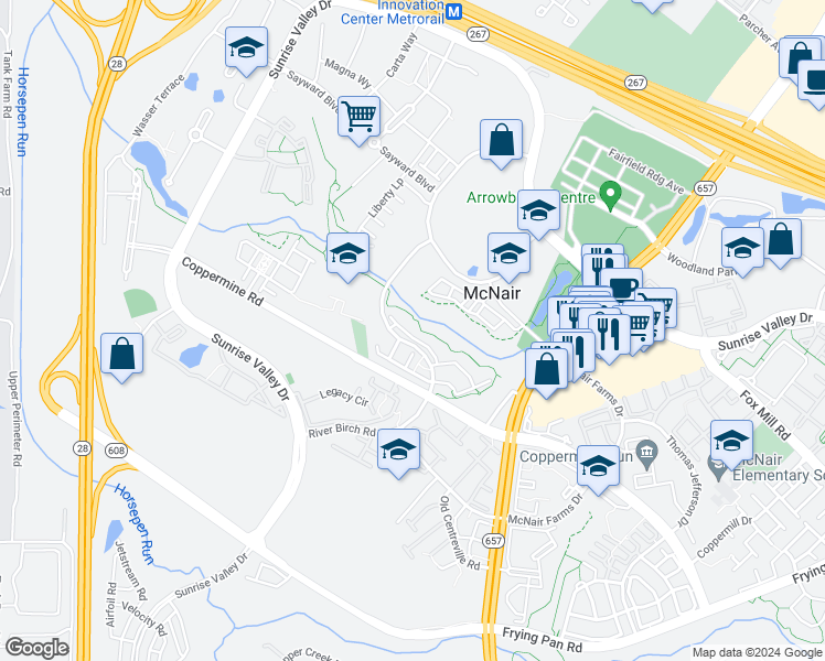 map of restaurants, bars, coffee shops, grocery stores, and more near 13654 Salk Street in Oak Hill