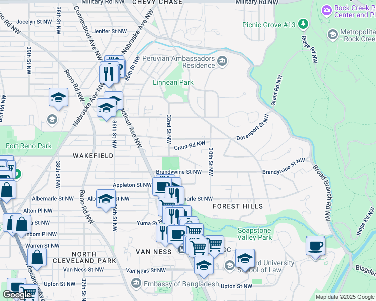 map of restaurants, bars, coffee shops, grocery stores, and more near 3031 Gates Road Northwest in Washington