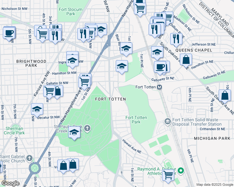 map of restaurants, bars, coffee shops, grocery stores, and more near 101 Independence Avenue Southeast in Washington