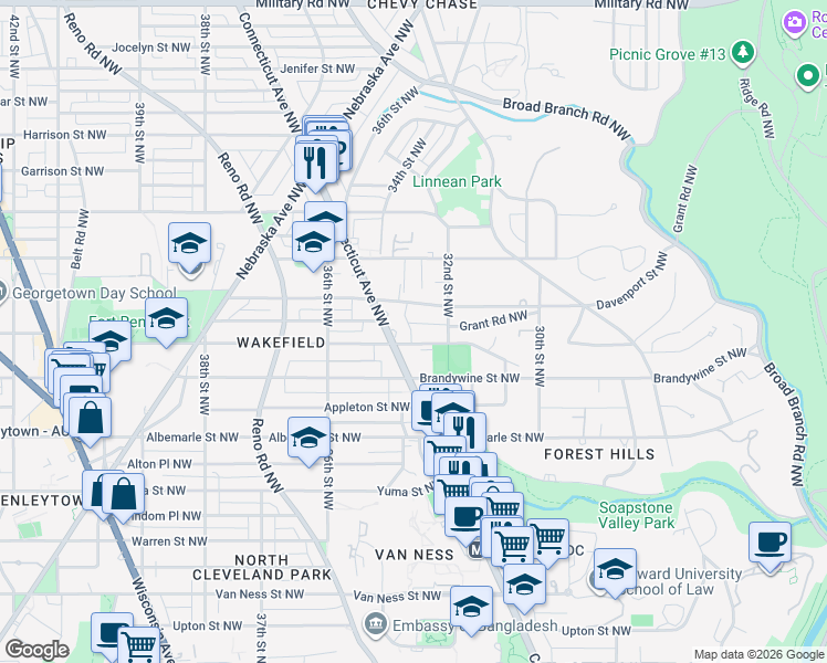map of restaurants, bars, coffee shops, grocery stores, and more near 101 Independence Avenue Southeast in Washington