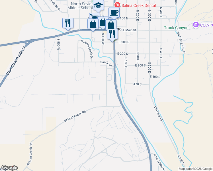 map of restaurants, bars, coffee shops, grocery stores, and more near State Street in Salina