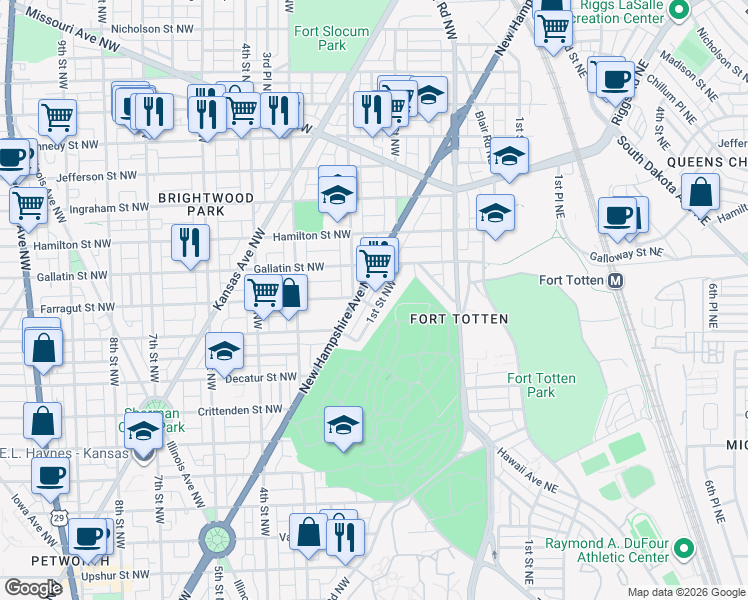 map of restaurants, bars, coffee shops, grocery stores, and more near 101 Independence Avenue Southeast in Washington