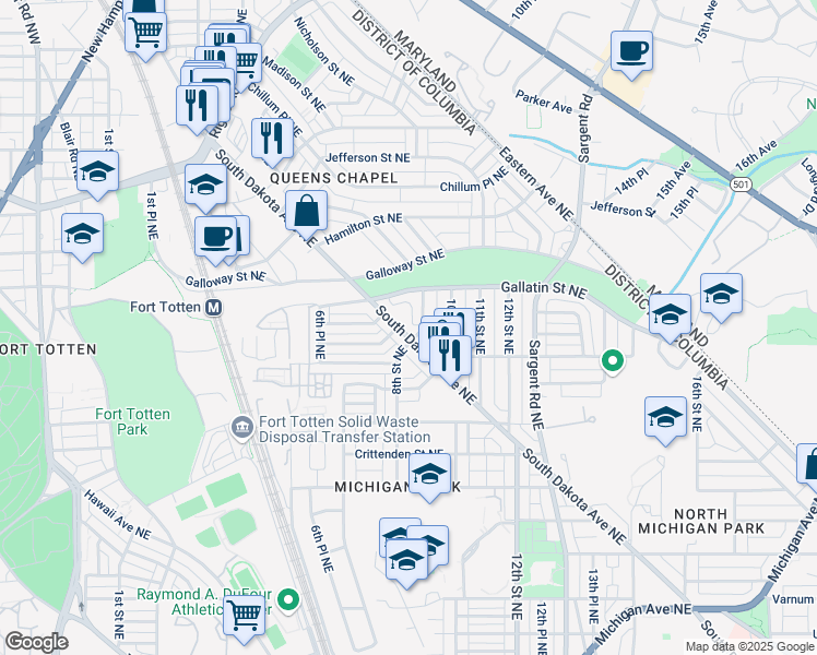 map of restaurants, bars, coffee shops, grocery stores, and more near 101 Independence Avenue Southeast in Washington