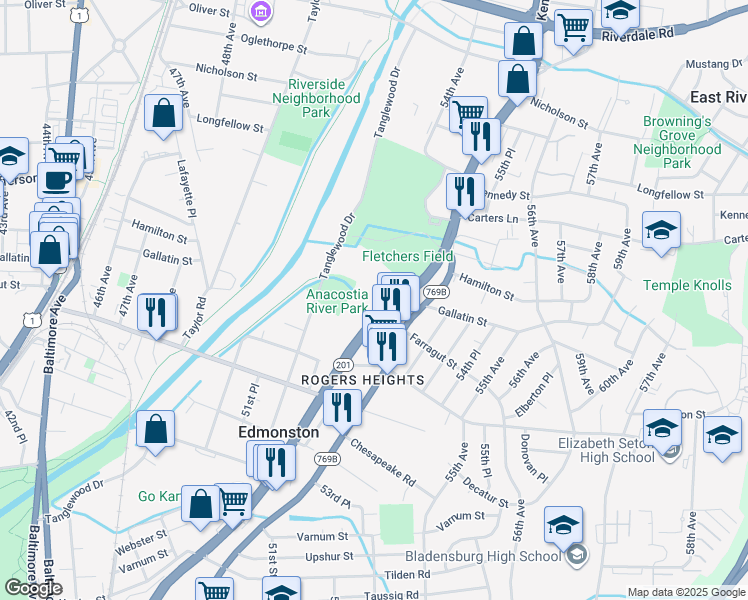 map of restaurants, bars, coffee shops, grocery stores, and more near 101 Independence Avenue Southeast in Washington