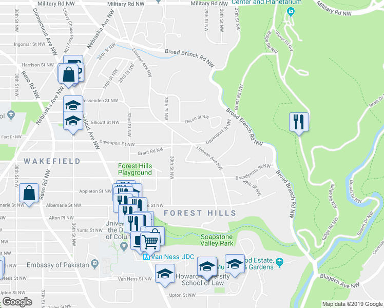 map of restaurants, bars, coffee shops, grocery stores, and more near 4619 29th Place Northwest in Washington
