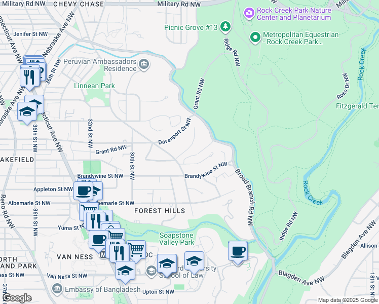 map of restaurants, bars, coffee shops, grocery stores, and more near 2830 Chesterfield Place Northwest in Washington