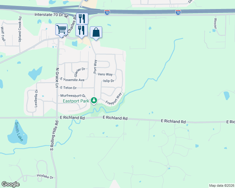 map of restaurants, bars, coffee shops, grocery stores, and more near 114 Searsport Drive in Columbia