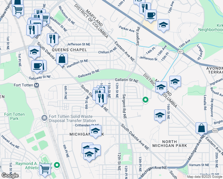 map of restaurants, bars, coffee shops, grocery stores, and more near 101 Independence Avenue Southeast in Washington