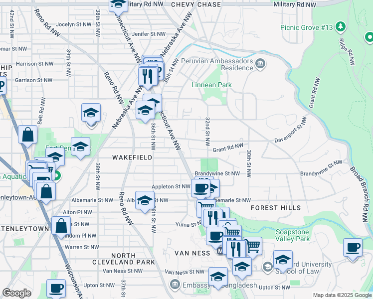 map of restaurants, bars, coffee shops, grocery stores, and more near 101 Independence Avenue Southeast in Washington