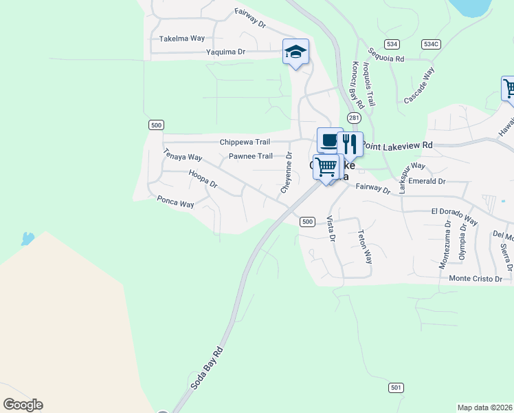 map of restaurants, bars, coffee shops, grocery stores, and more near 9428 County Road 500 in Kelseyville