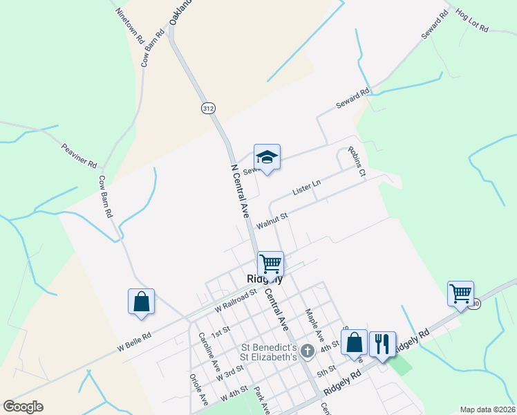 map of restaurants, bars, coffee shops, grocery stores, and more near 9 Lister Lane in Ridgely