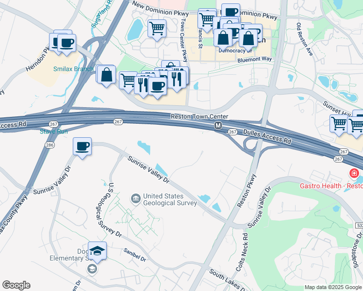 map of restaurants, bars, coffee shops, grocery stores, and more near 2002 Edmund Halley Drive in Reston