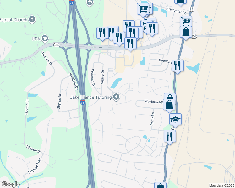 map of restaurants, bars, coffee shops, grocery stores, and more near 10236 Crossbow Court in Florence