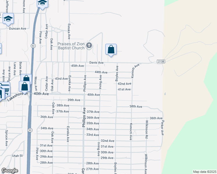 map of restaurants, bars, coffee shops, grocery stores, and more near 16064 41st Avenue in Clearlake