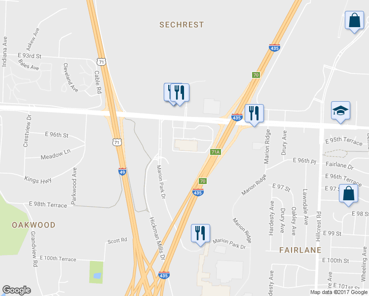 map of restaurants, bars, coffee shops, grocery stores, and more near 39 in Kansas City