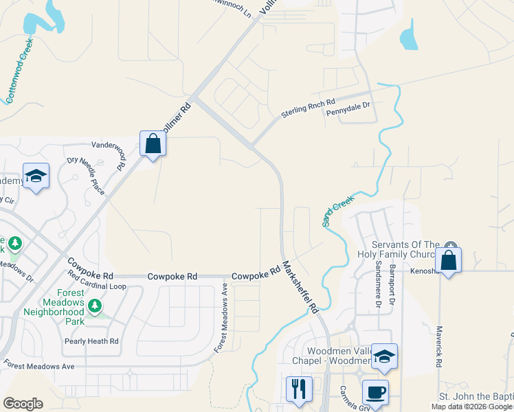 map of restaurants, bars, coffee shops, grocery stores, and more near 8105 Mustang Place in Colorado Springs