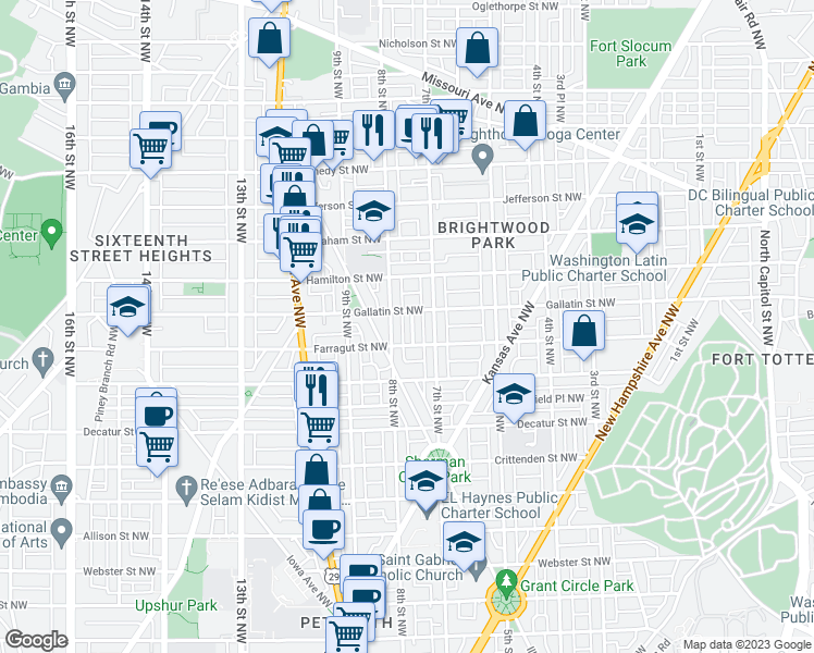 map of restaurants, bars, coffee shops, grocery stores, and more near 5018 7th Place Northwest in Washington