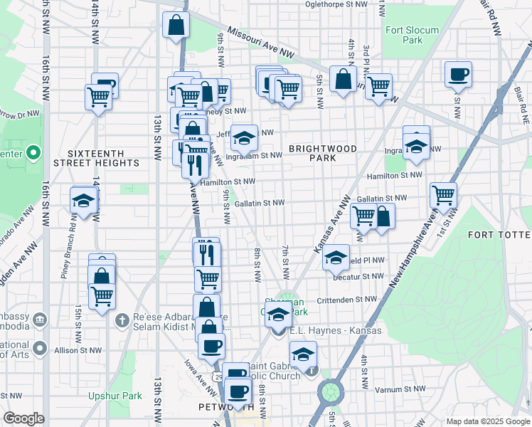 map of restaurants, bars, coffee shops, grocery stores, and more near 5018 7th Place Northwest in Washington