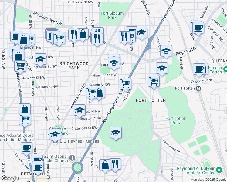map of restaurants, bars, coffee shops, grocery stores, and more near 217 Farragut Street Northwest in Washington, D.C.