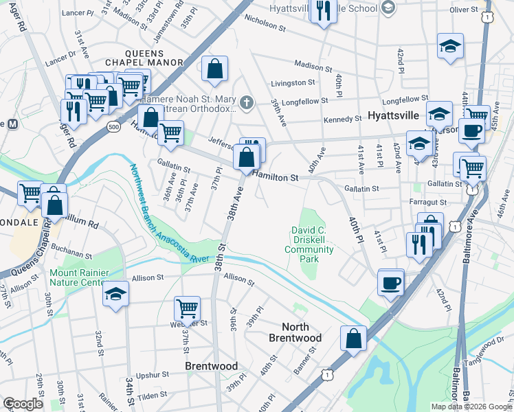 map of restaurants, bars, coffee shops, grocery stores, and more near 101 Independence Avenue Southeast in Washington