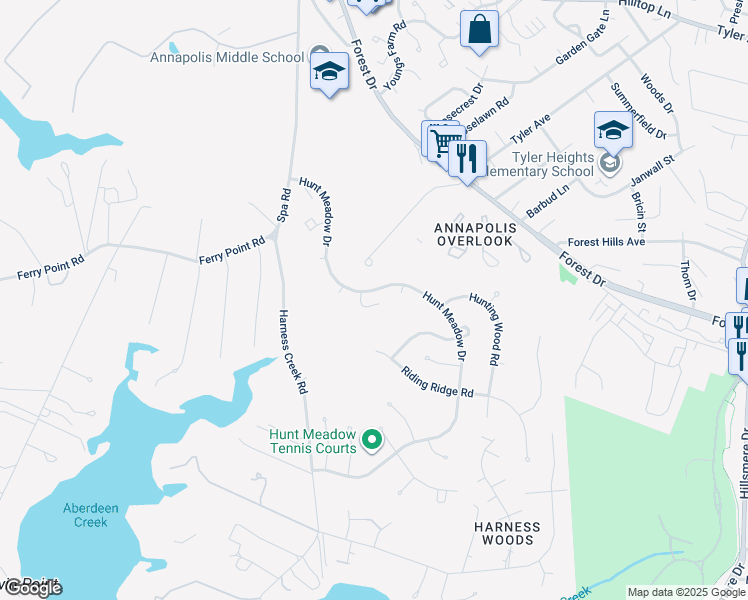 map of restaurants, bars, coffee shops, grocery stores, and more near 8 Ashford Court in Annapolis