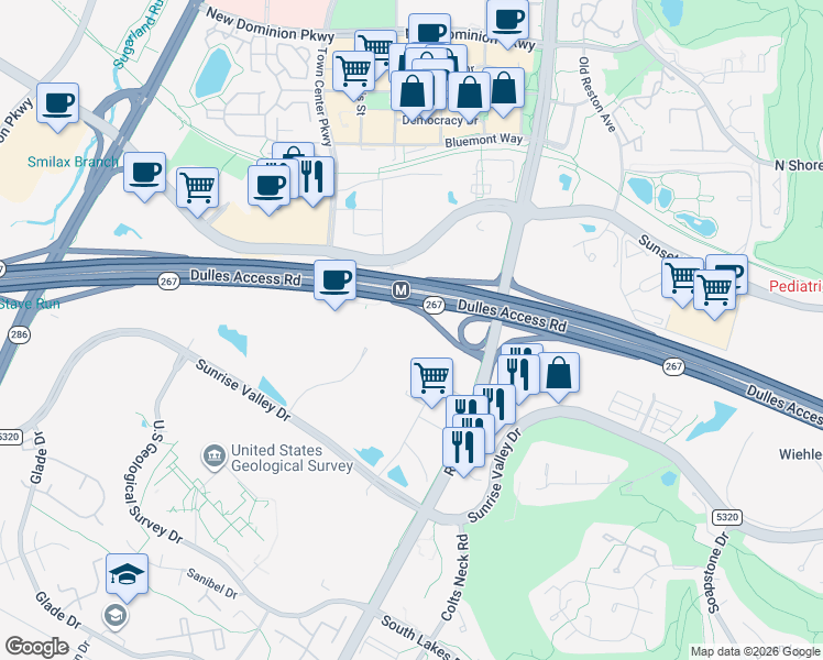 map of restaurants, bars, coffee shops, grocery stores, and more near 2001 Edmund Halley Drive in Reston