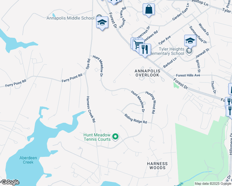 map of restaurants, bars, coffee shops, grocery stores, and more near 8 Ashford Court in Annapolis
